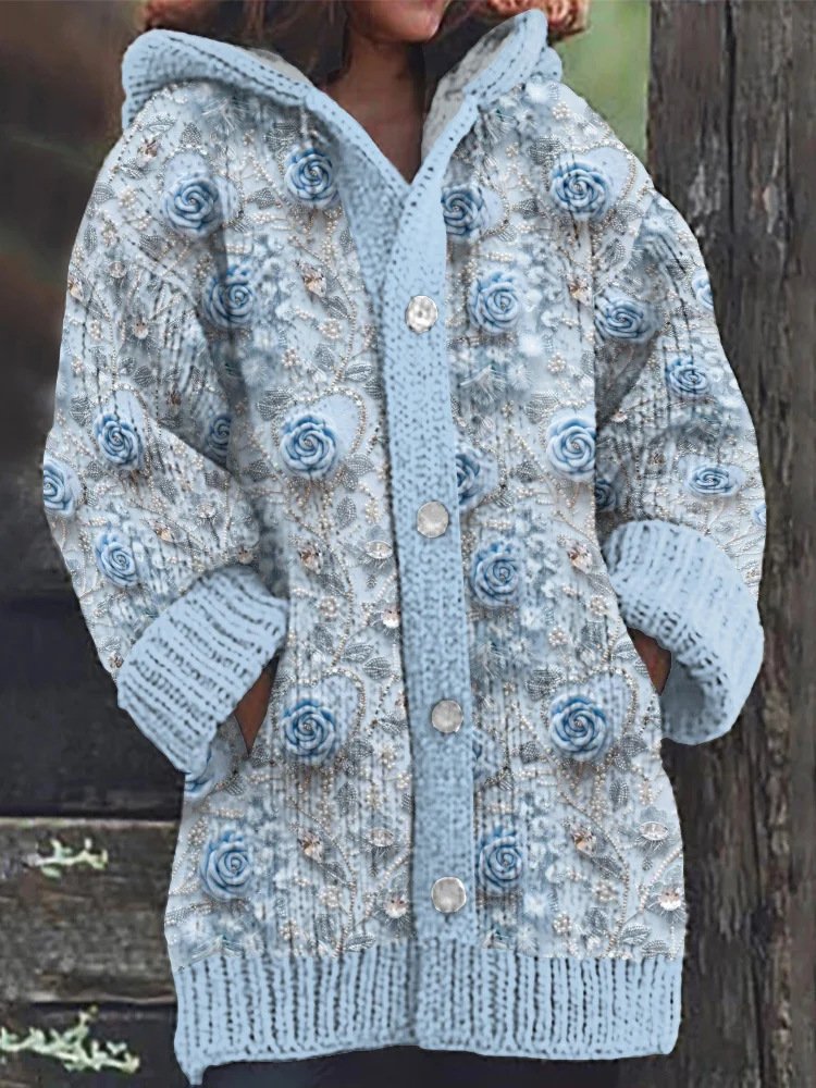 Women's Animal & Plant Print Hooded Button Cardigan