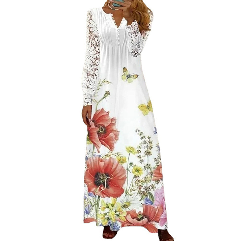 Floral Print Lace Long Sleeve Dress