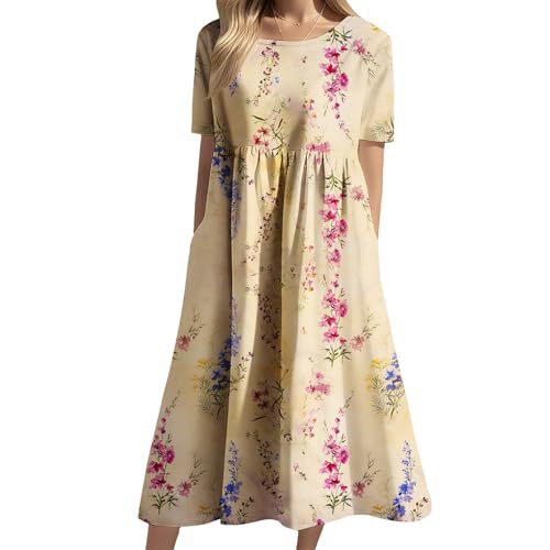 Women's Floral Print Casual A-Line Midi Dress with 3D Digital Print