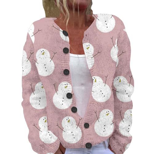 Women's Christmas Print Button Cardigan Sweater