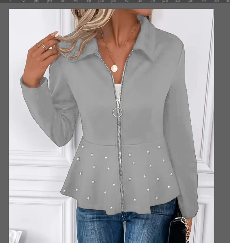 Riveted Lapel Short Blazer with Rhinestone Hem and Zip Waist