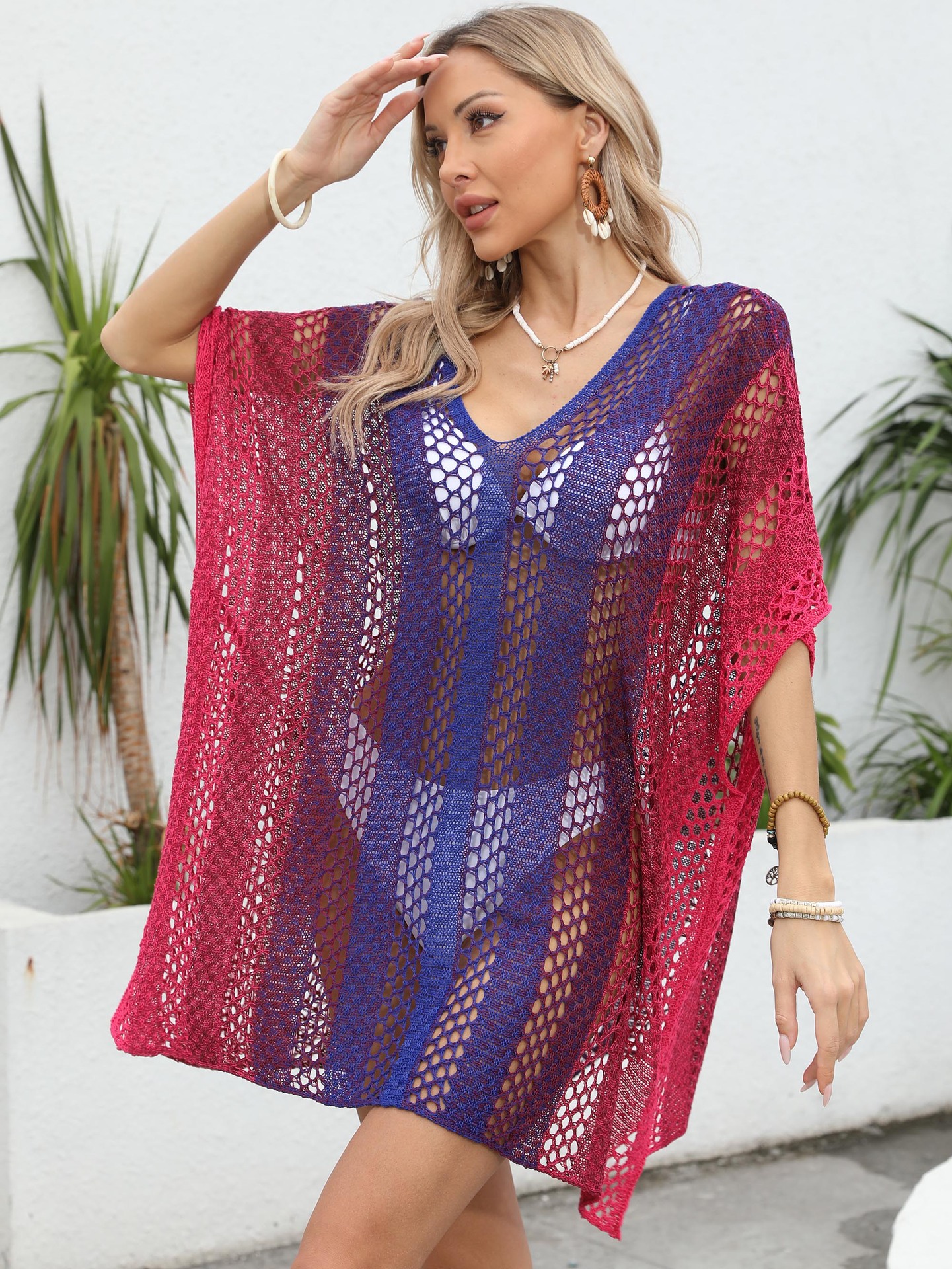 Gradient Hollow-Out Knit Beach Cover-Up Dress