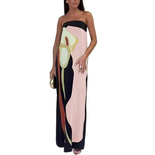 Women's Floral Print Strapless Midi Dress