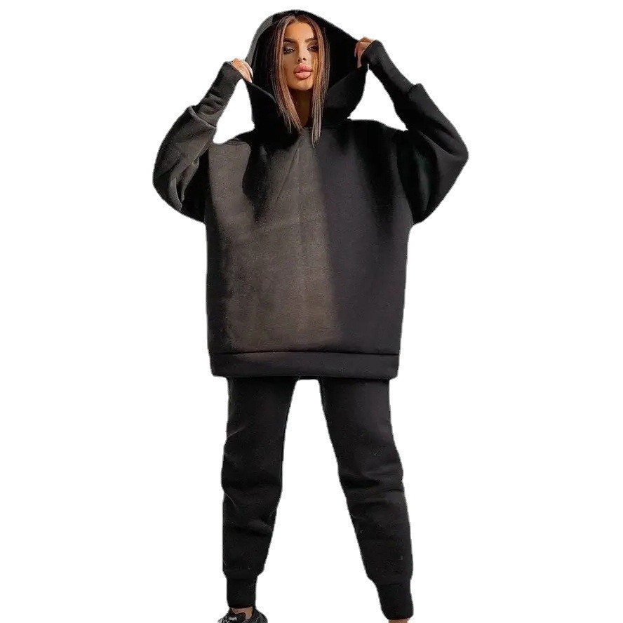 Women's Casual Two-Piece Sweatsuit Set Long Sleeve Solid Color
