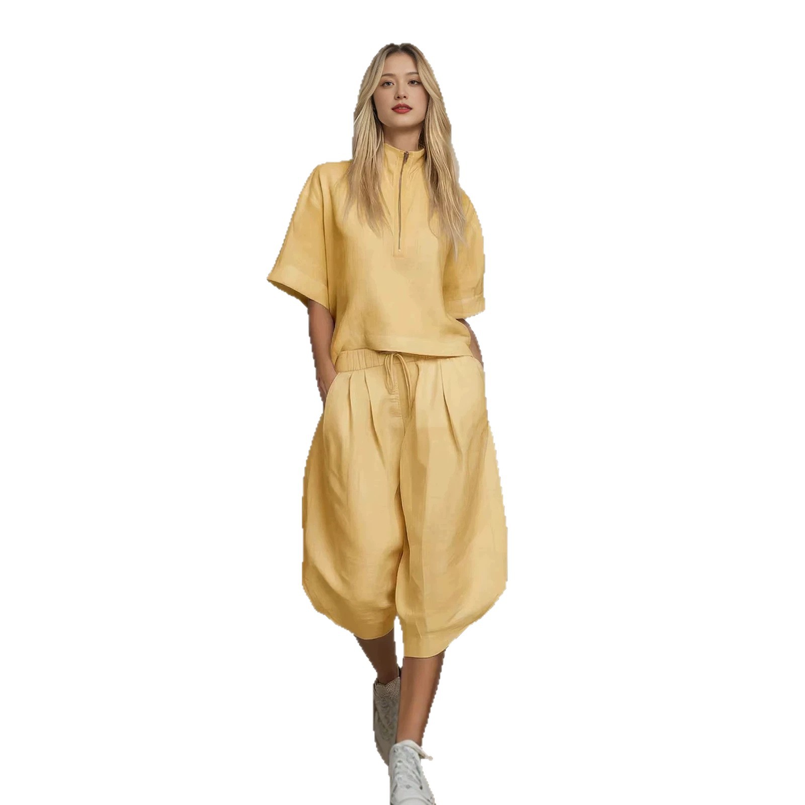 Women's Short Sleeve Two-Piece Set with Wide-Leg Pants