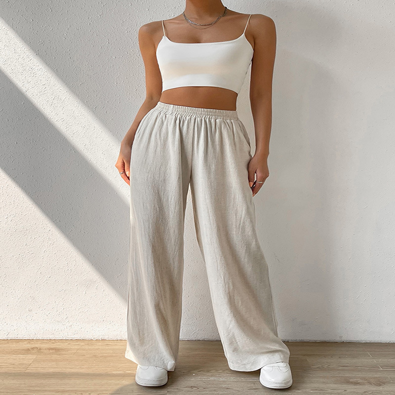 Women's Straight-Leg Wide-Leg Casual Pants Mid-Rise Solid Color