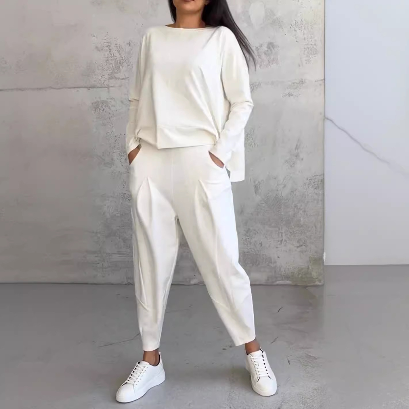 Women's Irregular Long-Sleeve Hoodie and Harem Pants Set