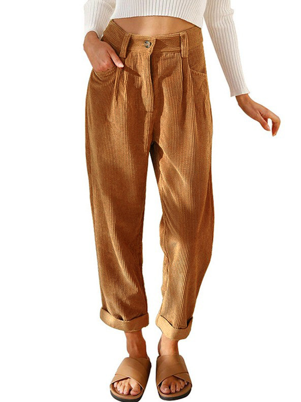 Corduroy Women's Cropped Pencil Pants Casual Commuter Style