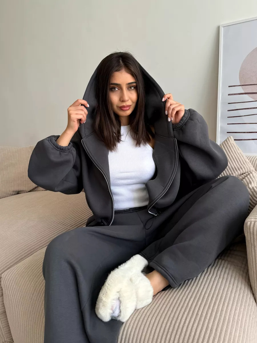 Women's Solid Color Zip-Up Hoodie and Drawstring Jogger Two-Piece Set