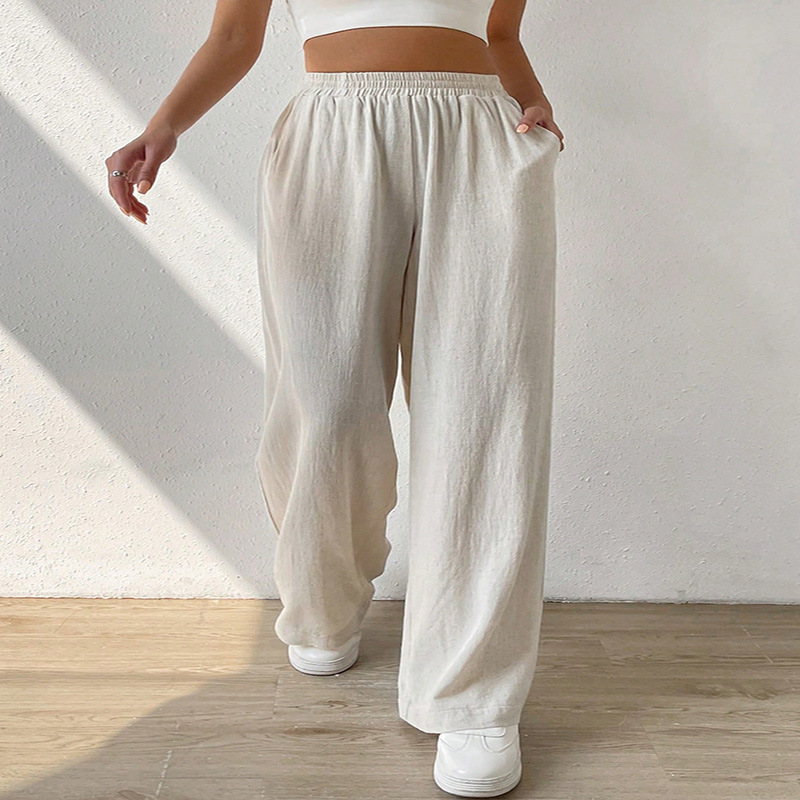 Women's Straight-Leg Wide-Leg Casual Pants Mid-Rise Solid Color