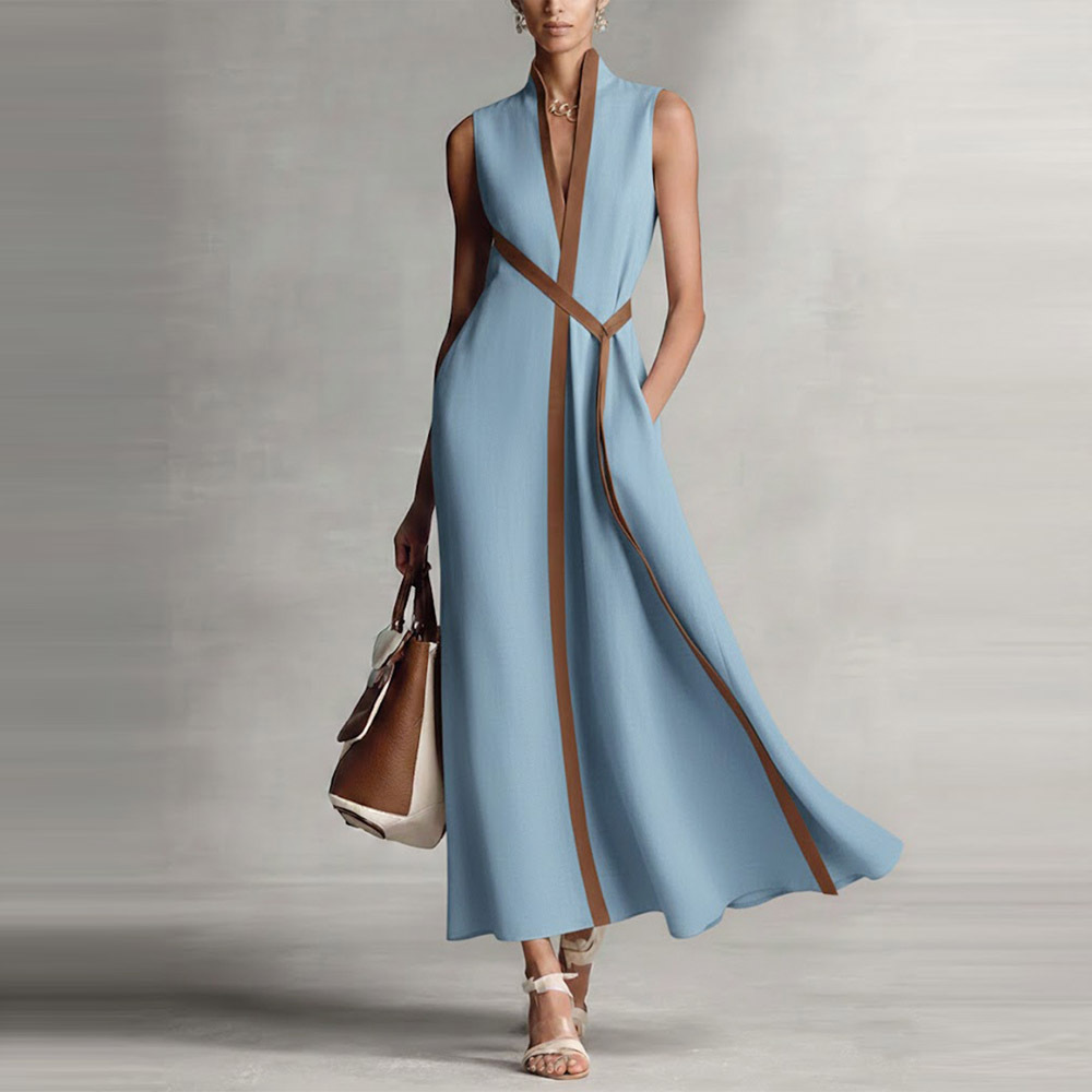 Color-Block Sleeveless Casual Dress