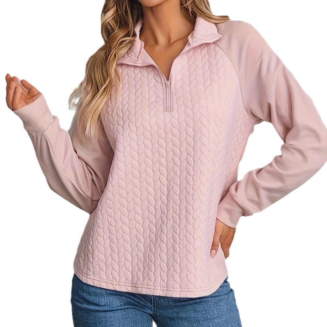 Women's Warm Pullover Sweatshirt Casual Loose Textured Spliced Long Sleeve Top