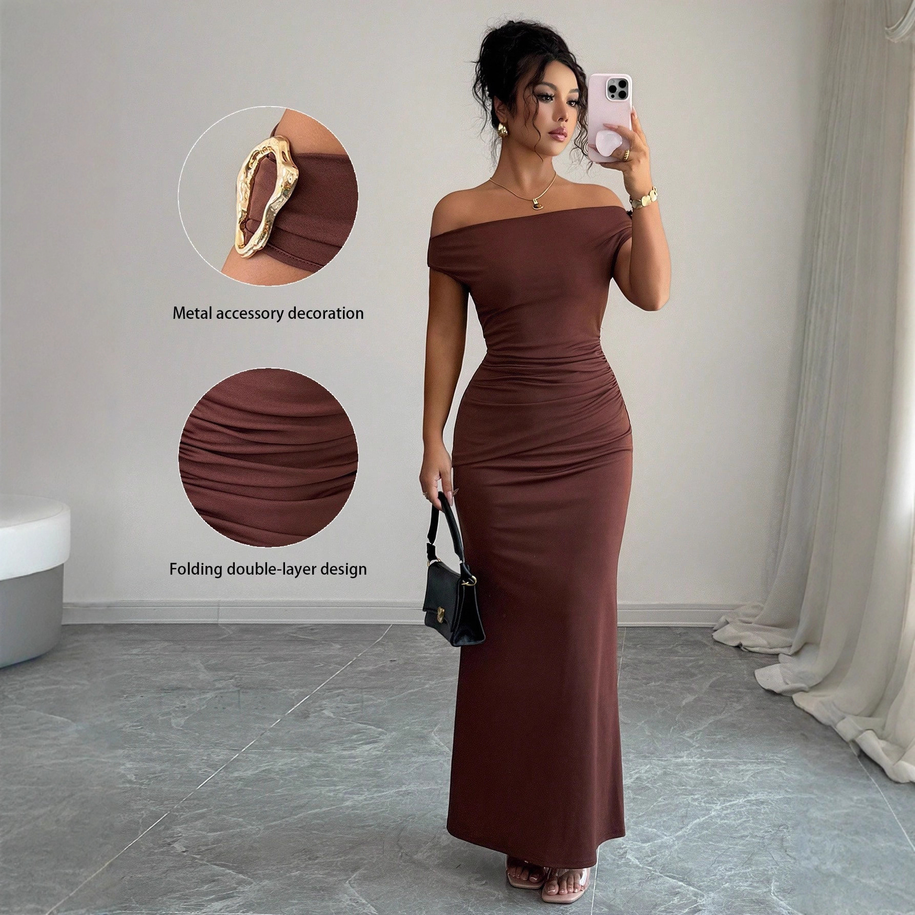 Off-Shoulder One-Line Neck Bodycon Long Dress
