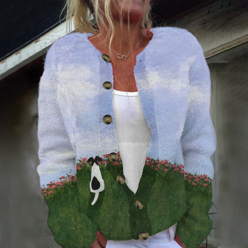 Women's Winter Animal & Floral Print Cardigan Sweater