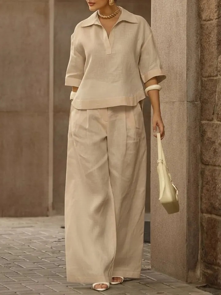 Women's Casual Loose Two-Piece Shirt Collar Set
