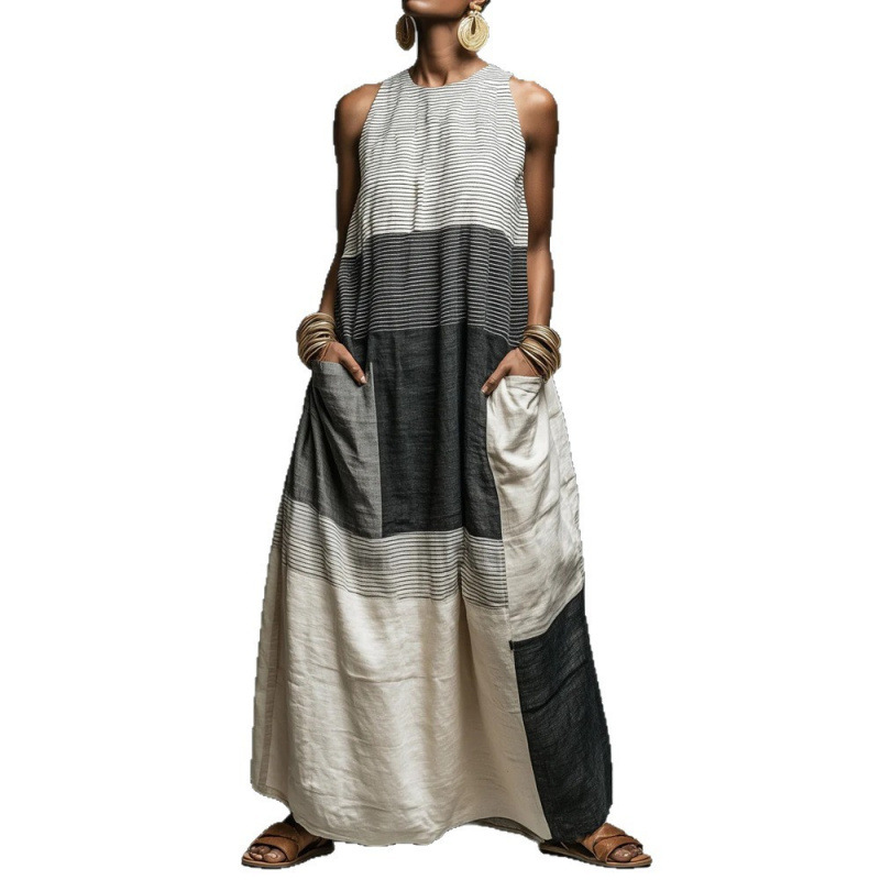 Women's Sleeveless Colorblock Long Casual Dress