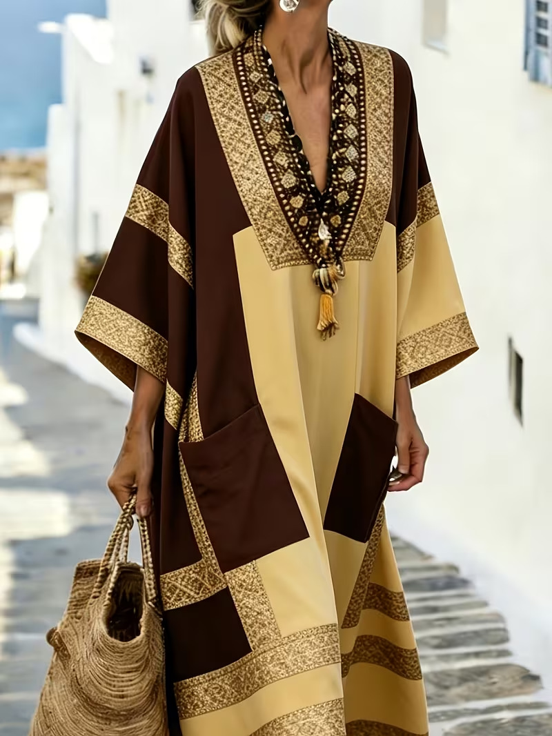 Women's Boho A-Line Midi Dress with 3D Print