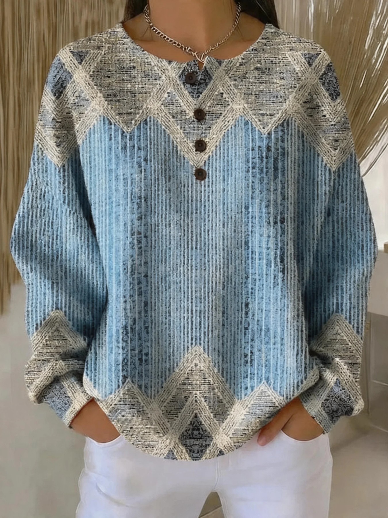 Women's Bohemian Paisley Print Buttoned Sweatshirt