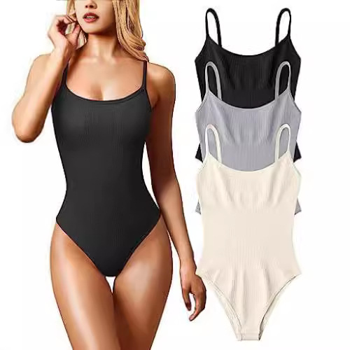 Women's Ribbed Sleeveless Spaghetti Strap Bodysuit