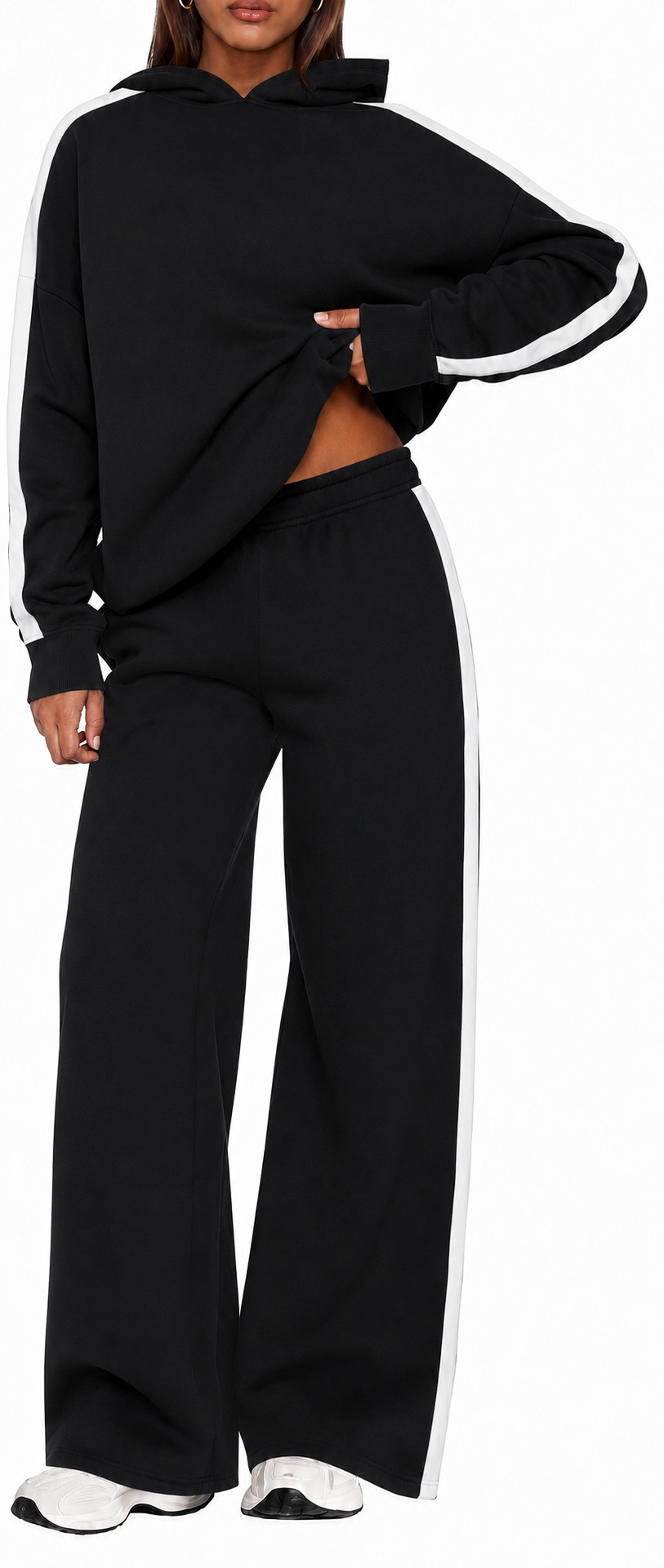Women's Colorblock Hoodie & Wide-Leg Pants Two-Piece Set