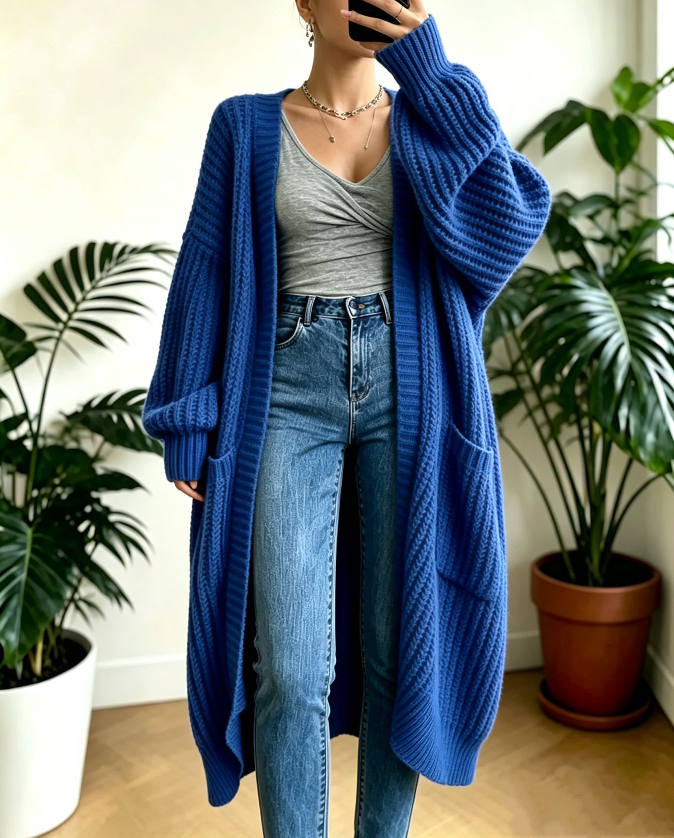 Women's Long Over-Knee Knit Cardigan Loose V-Neck Open Front Sweater Coat