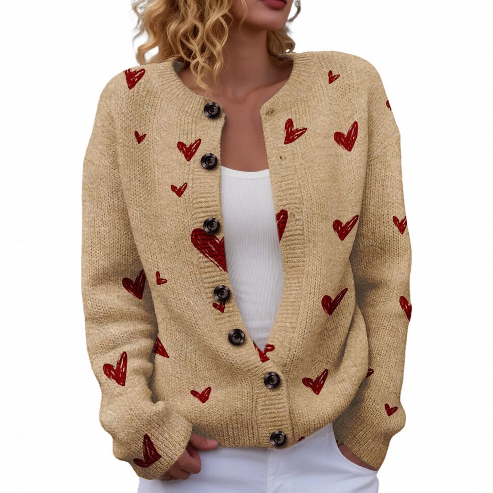 Women's Heart Ribbon Bow Cherry Print Cardigan