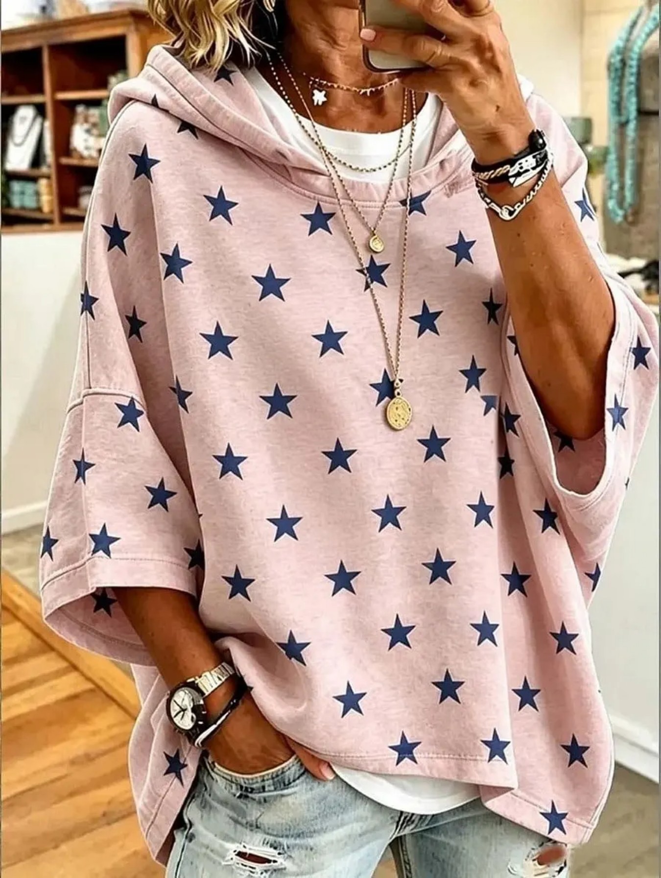 Women's Gradient Line Print Casual Hoodie