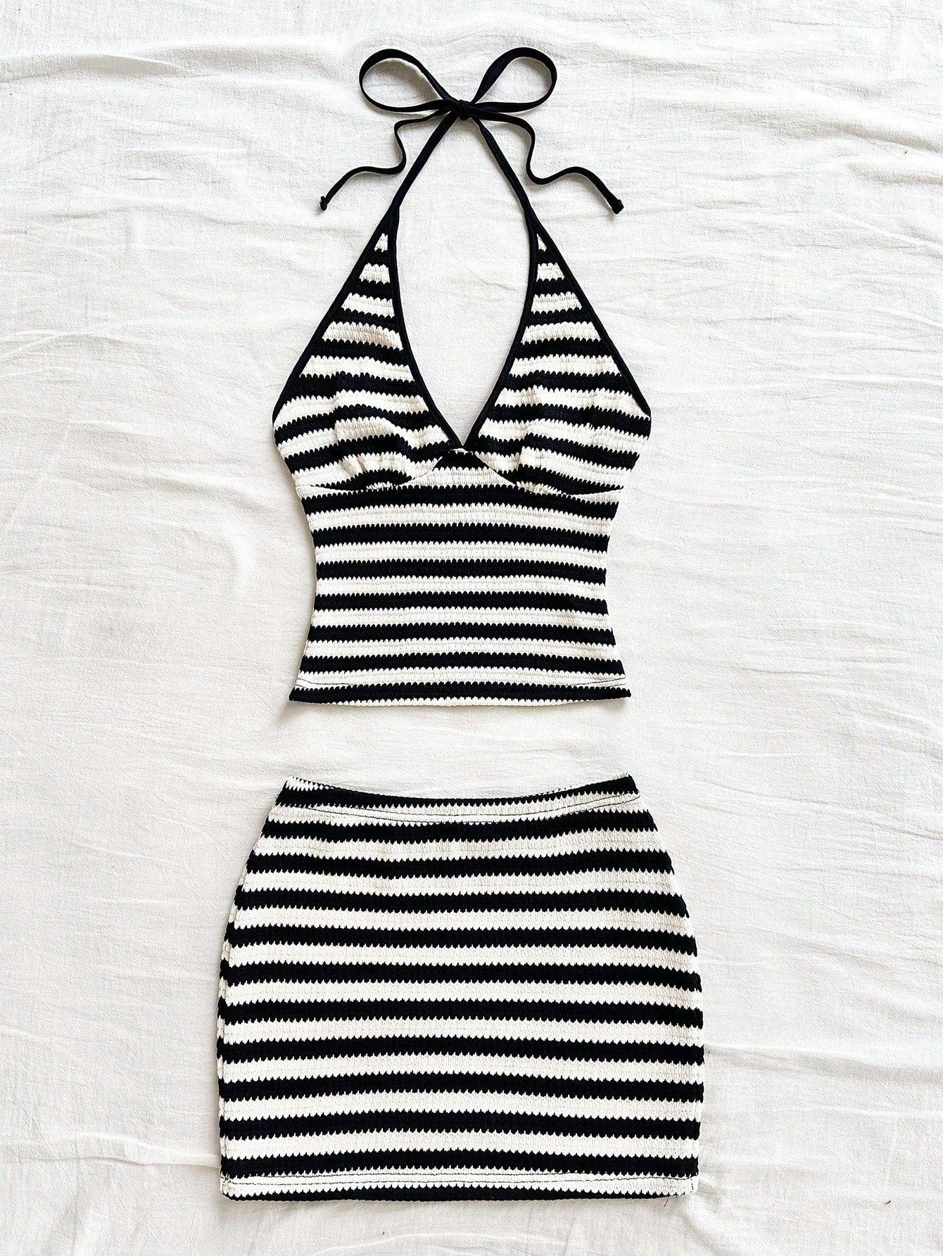 Floral Tie-Front V-Neck Cami Bodycon Two-Piece Skirt Set