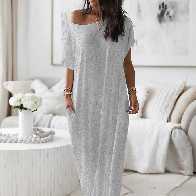 Women's Solid Short-Sleeve Long Casual Dress