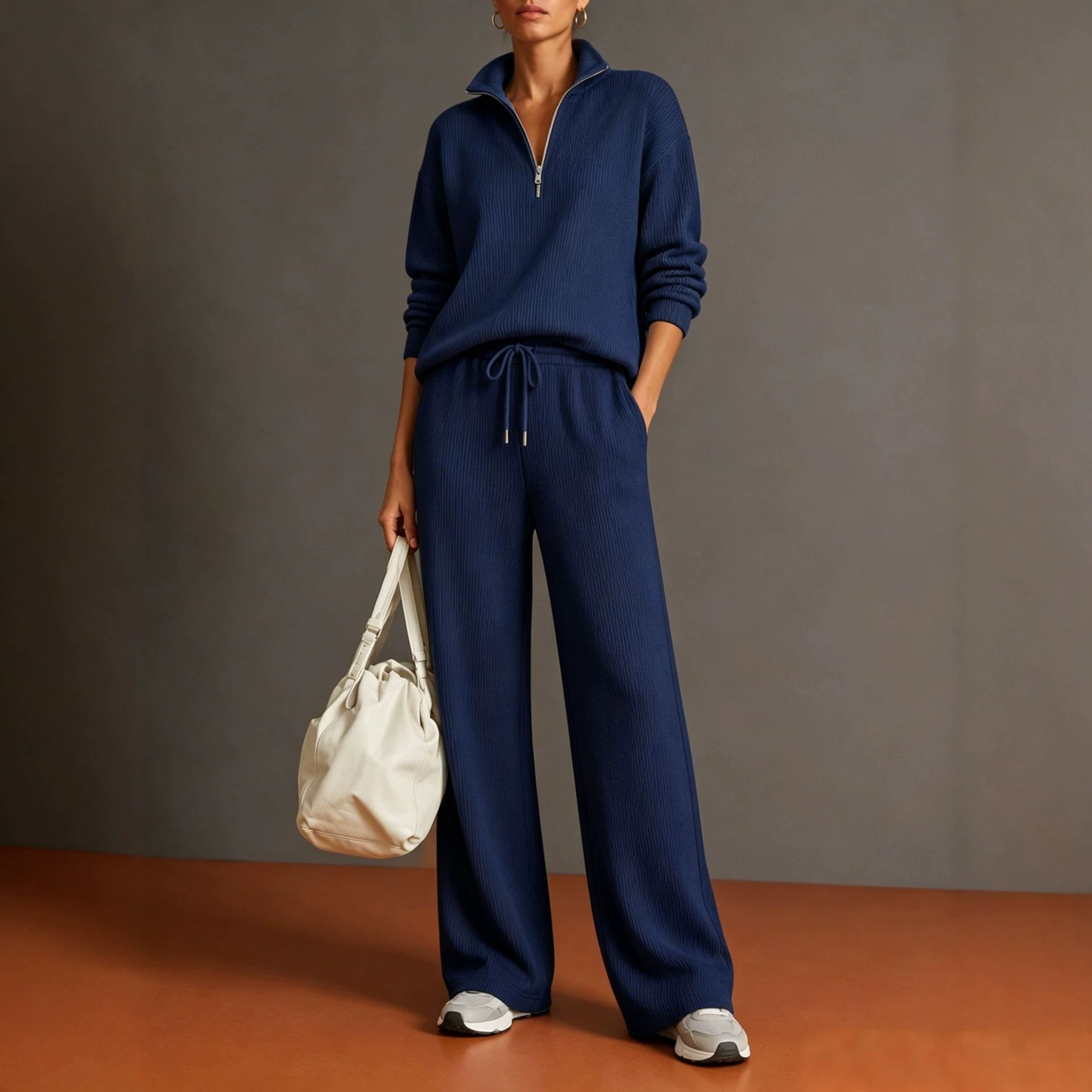 2026 Amazon Cross-Border New Fall/Winter Women's Tracksuit Half-Turtleneck Zip Hoodie Wide-Leg Pants Set for Women