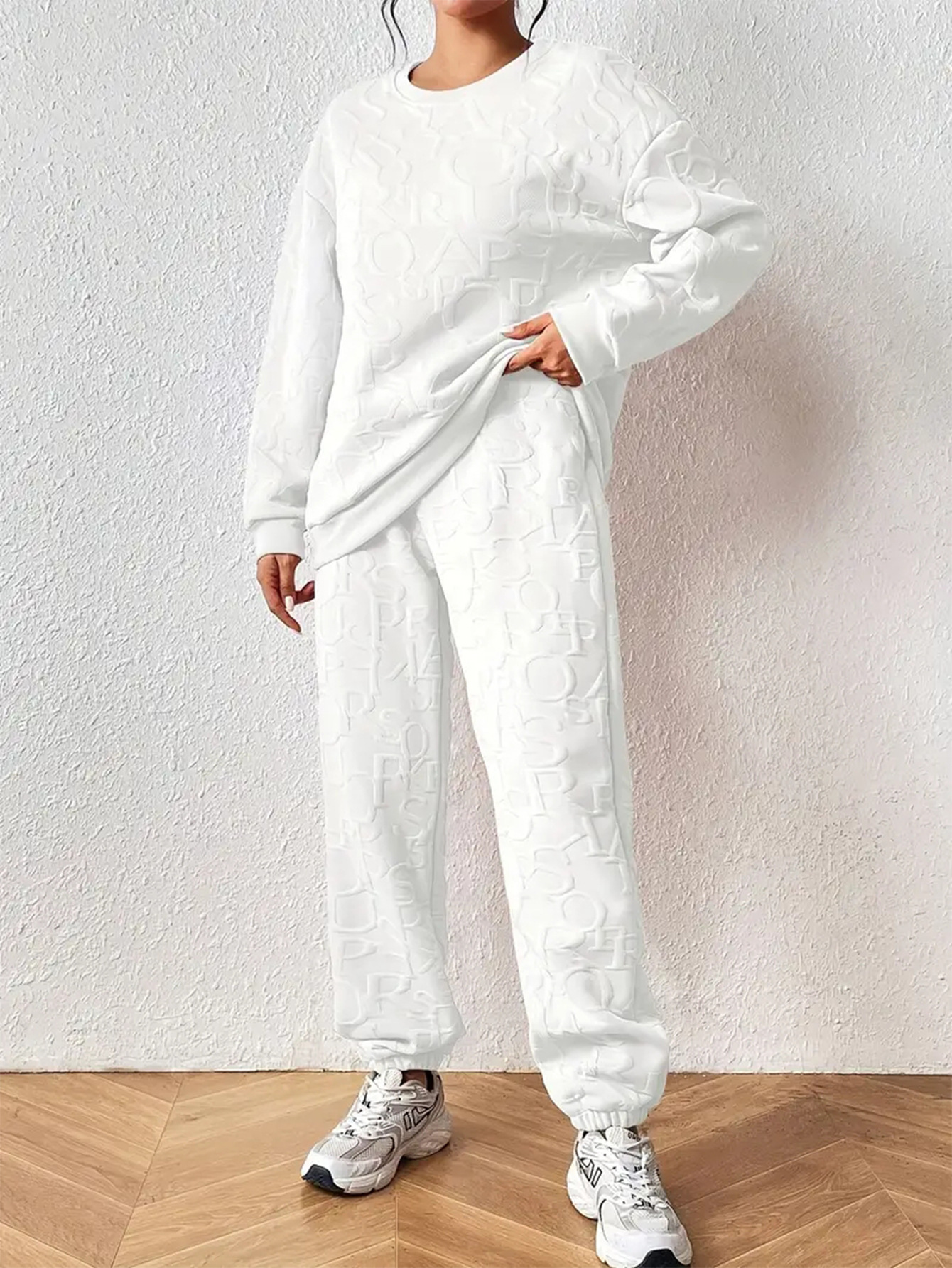 Women's Crewneck Knit Letter Sweatsuit Set