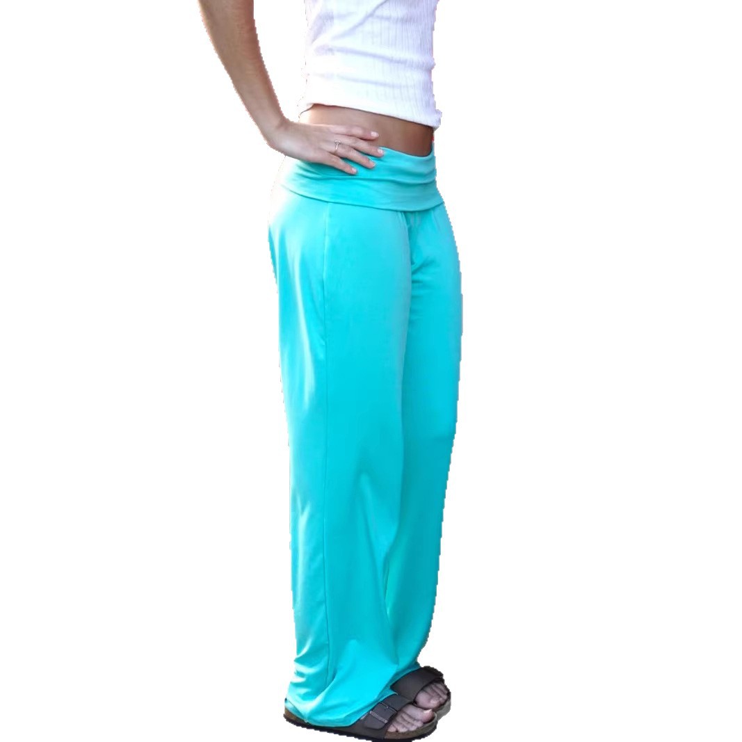 Women's Solid Color Low-Rise Folded-Hem Casual Pants