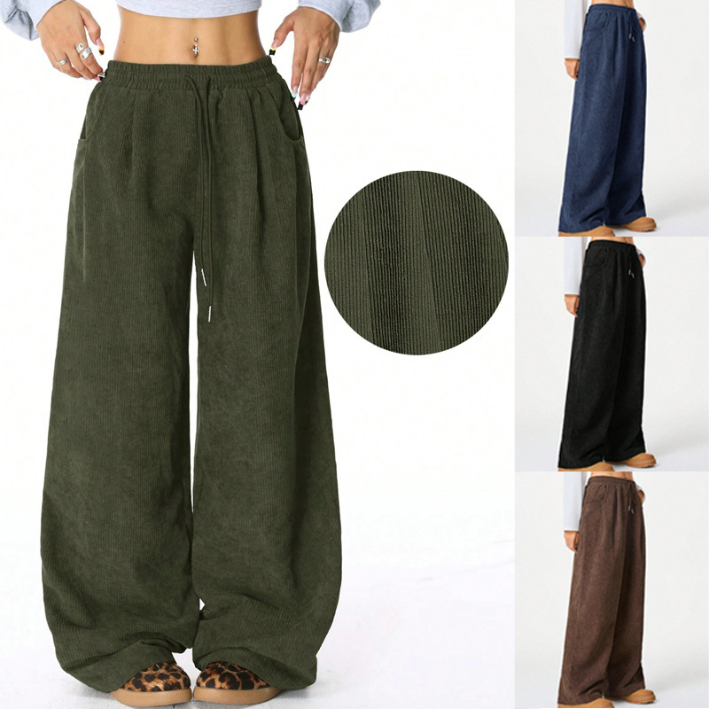 Women's High-Waist Drawstring Wide-Leg Pants Relaxed Drapey Casual