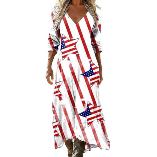 Women's Gradient Star American Flag Print Ruched Midi Dress