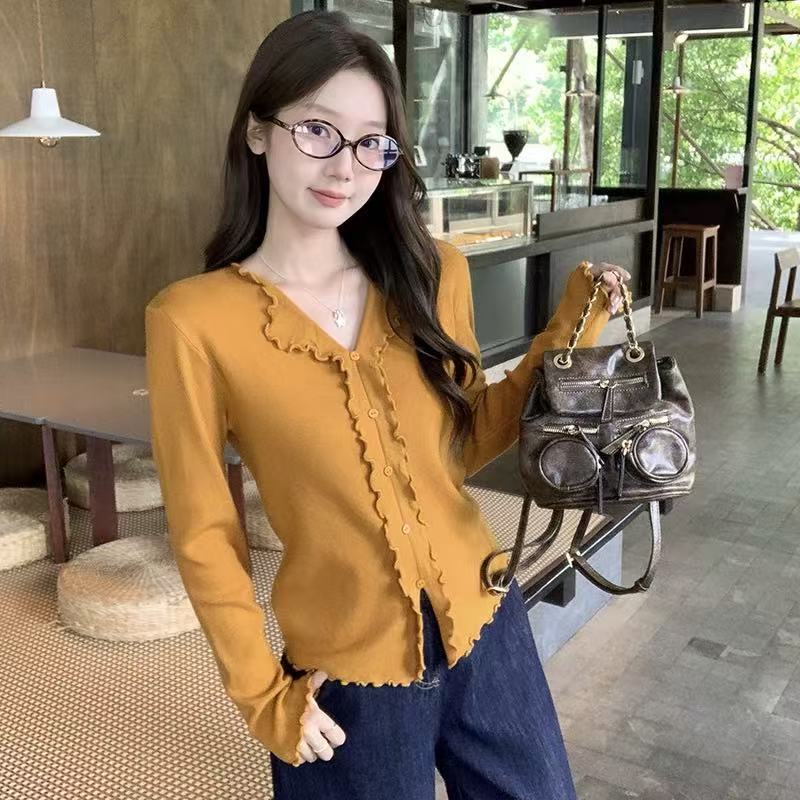 Slimming Knit Lace Cardigan with Doll Collar Long Sleeve