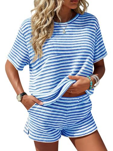 Women's Summer Short Sleeve Split Shorts Set