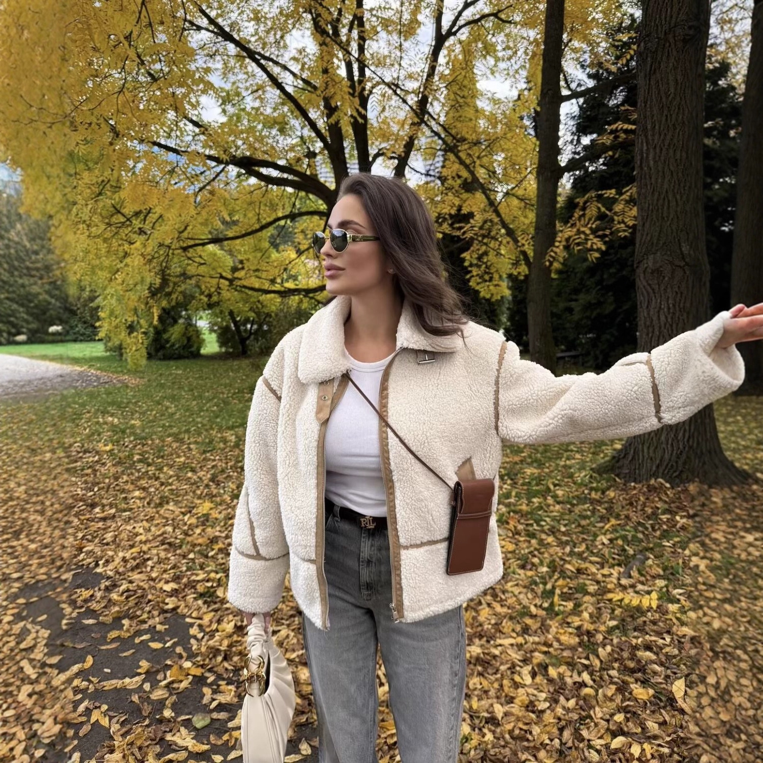 Faux Fur Fleece Zip-Up Jacket with Pockets