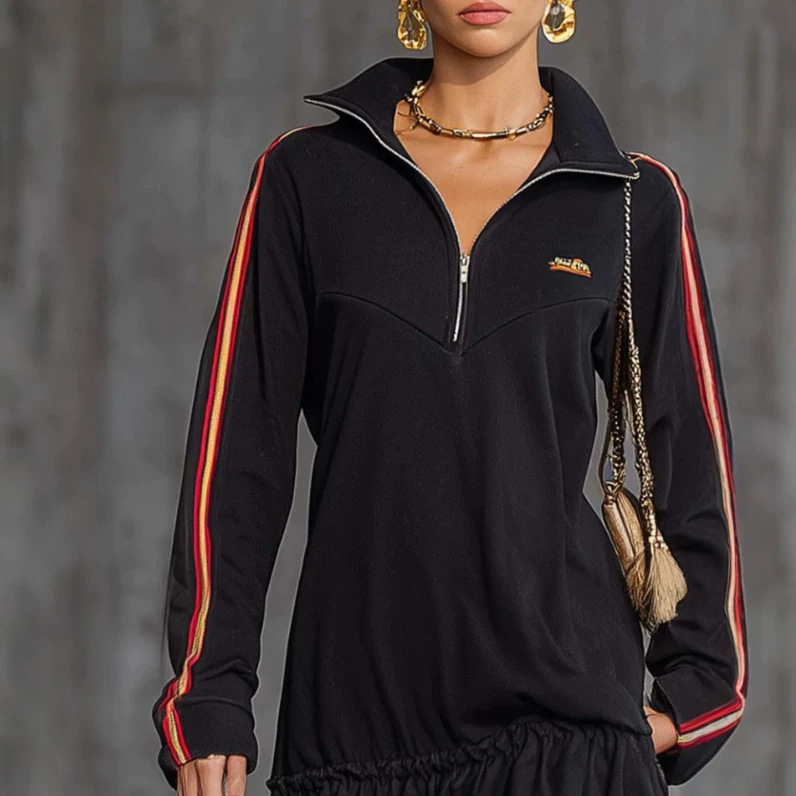 Retro Front-Zip Black Mini Dress