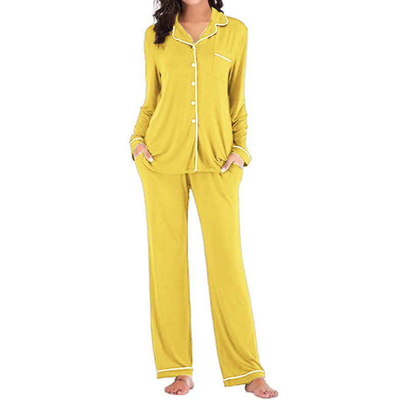 Women's Cuban Collar Printed Long Sleeve Button Set