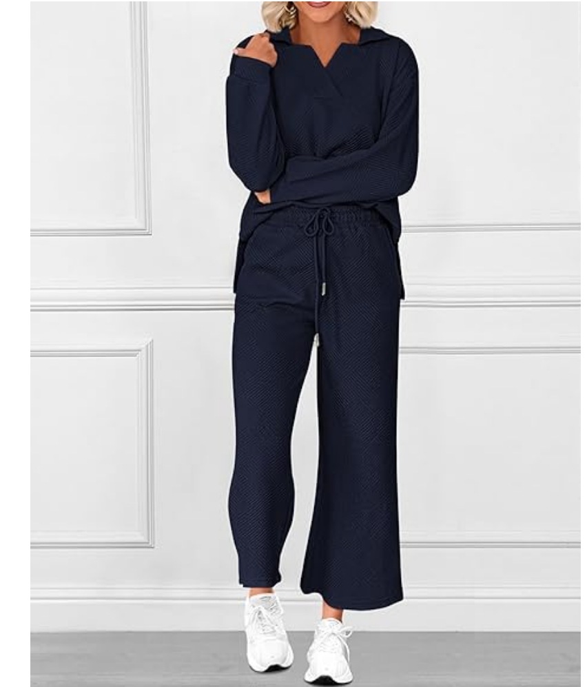 Solid Textured Long-Sleeve Hoodie and Pants Two-Piece Set