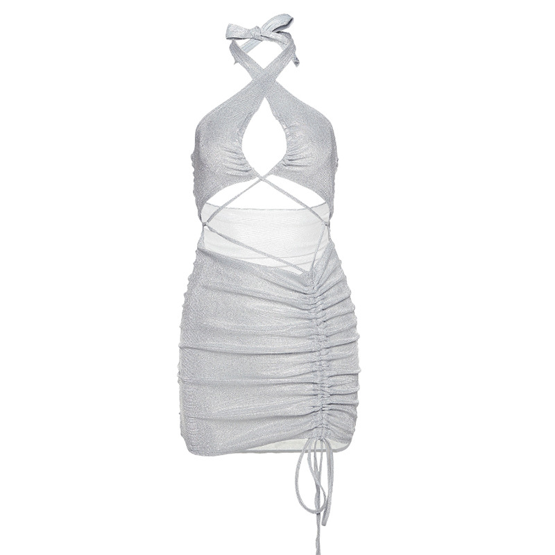 Women's Sexy Cutout Halter Strapless Bodycon Dress Solid Backless