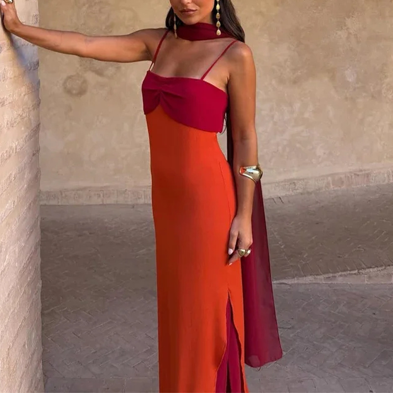 Women's Color-Block Scarf-Neck Bodycon Cami Dress