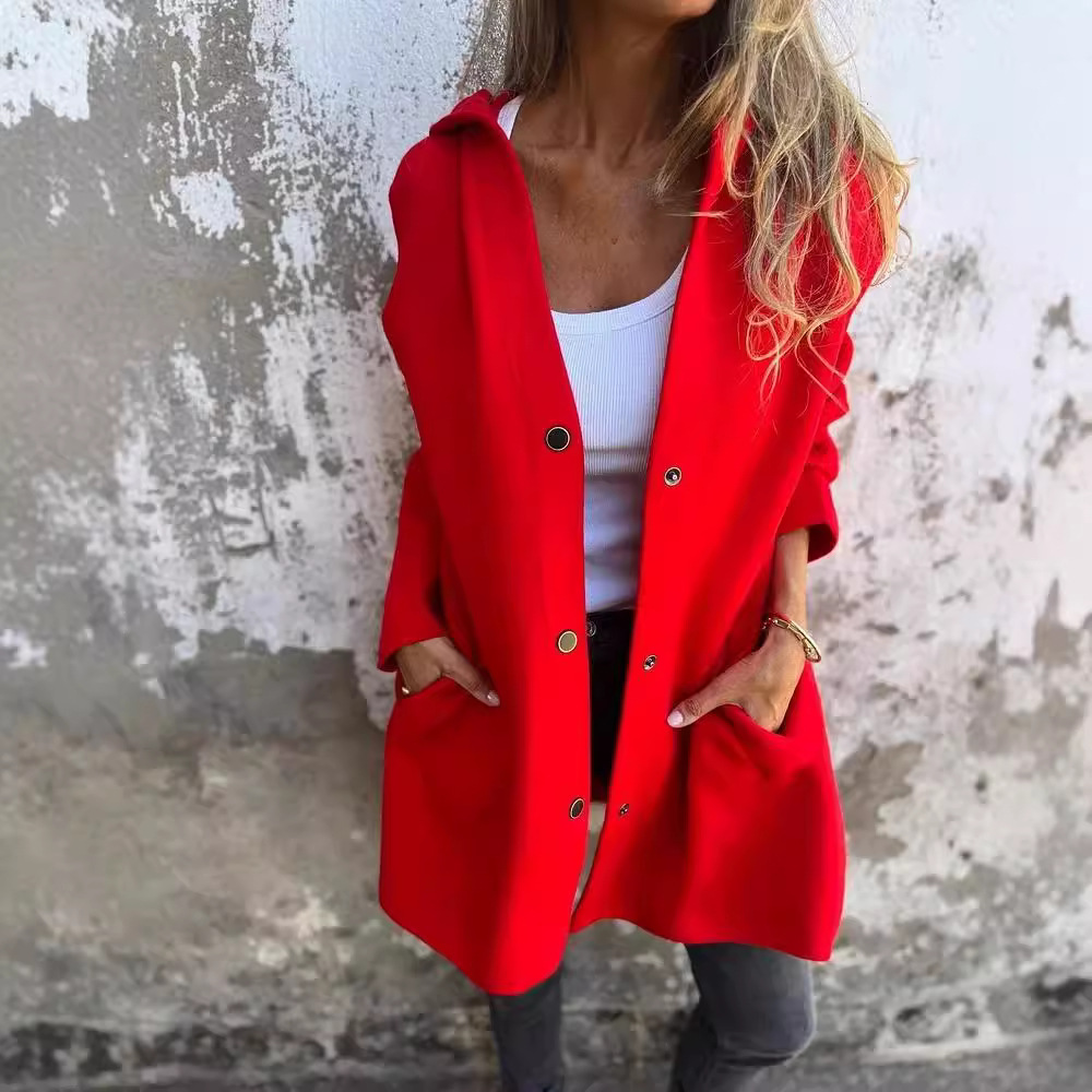 Solid Color Hooded Single-Breasted Casual Jacket