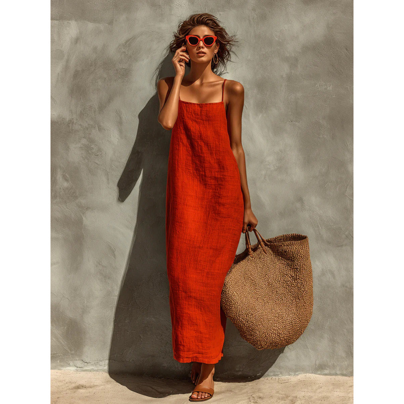 Women's Solid Sleeveless Midi Dress Casual Loose Fit