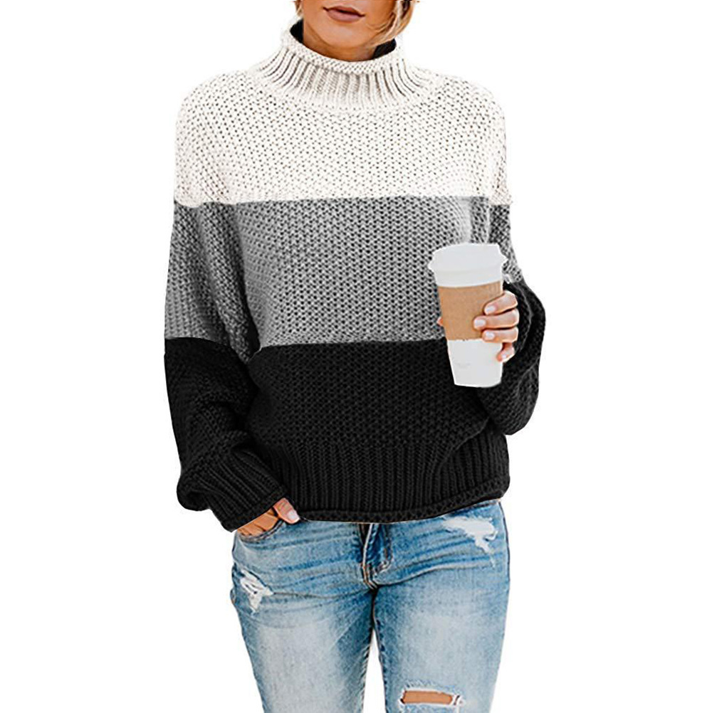 Color-Block Turtleneck Pullover Sweater