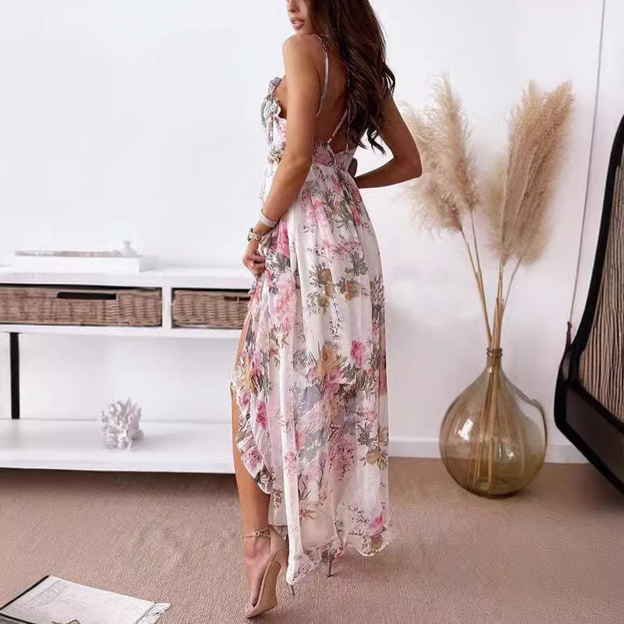 Floral V-Neck Sleeveless Open-Back Maxi Dress