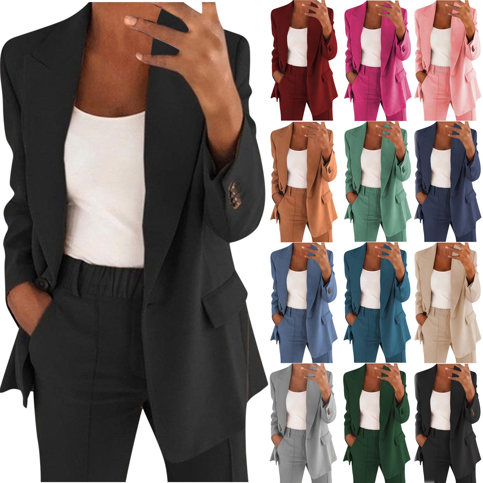 2026 New Cross-Border European & American Fall/Winter Women's Commuter Suit Set – Elegant Long-Sleeve Blazer and Pants Two-Piece Set for Women