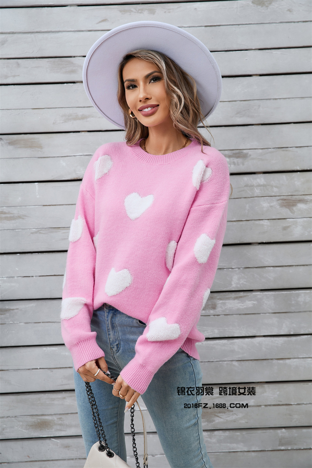Plus Size Heart Knit Sweater Long Sleeve Pullover