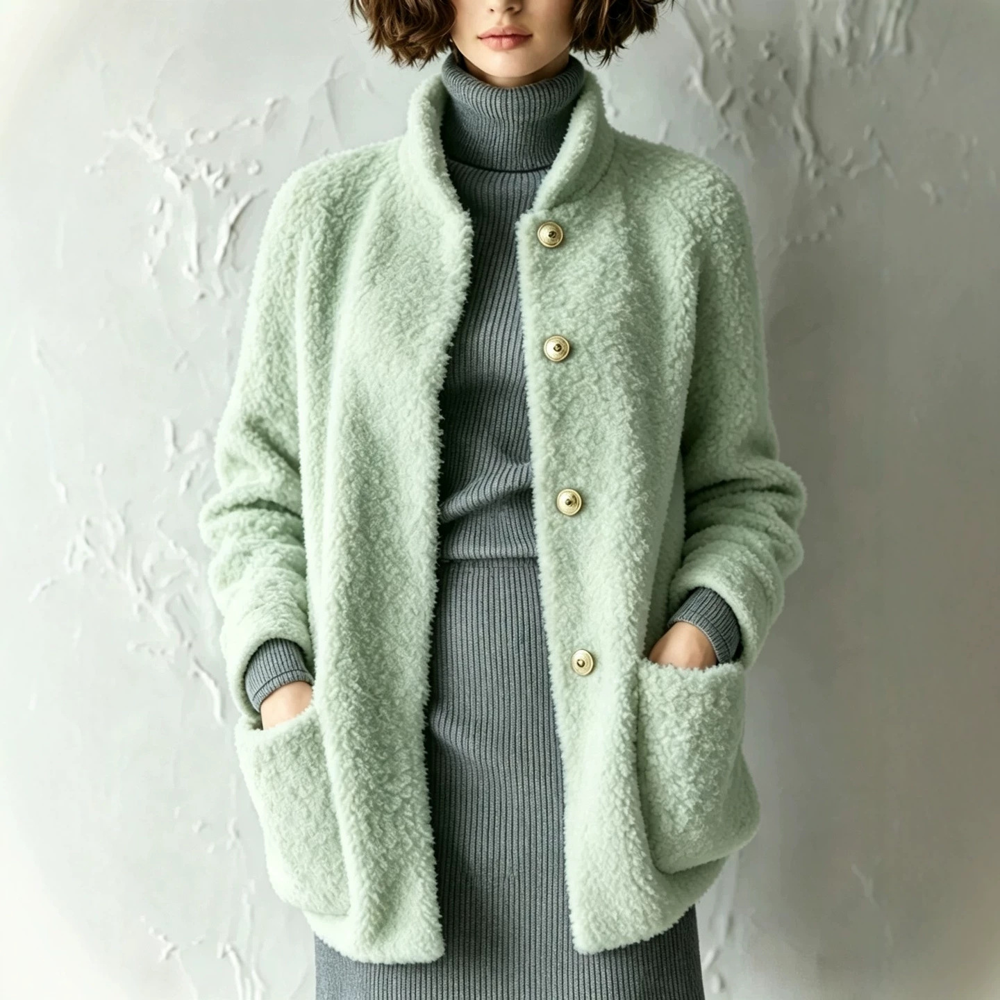 Women's Fuzzy Button-Up Cardigan Solid Color Loose Fit
