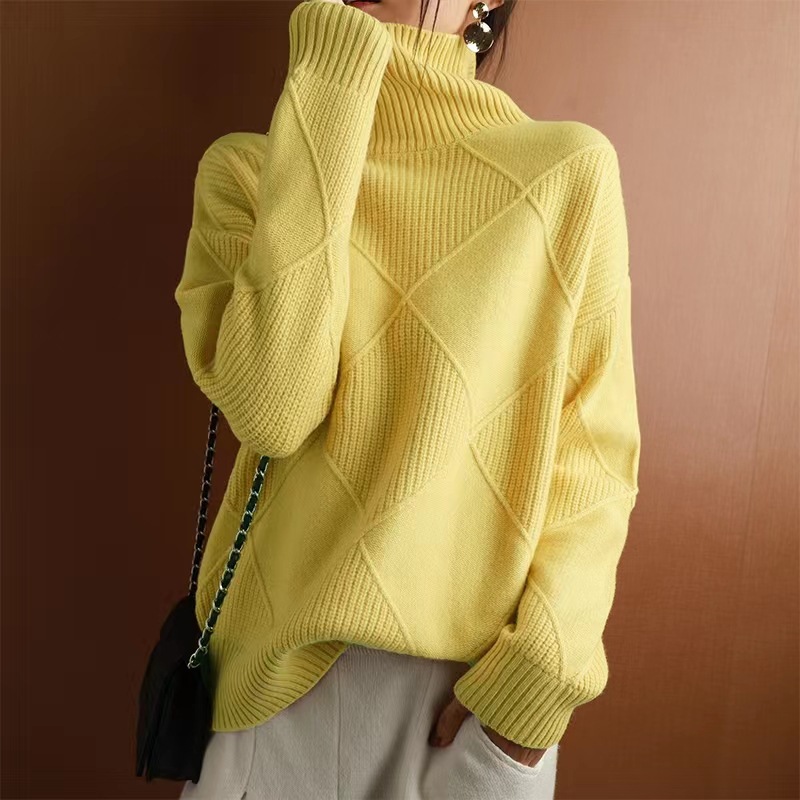 Women's Loose High Neck Diamond Knit Sweater